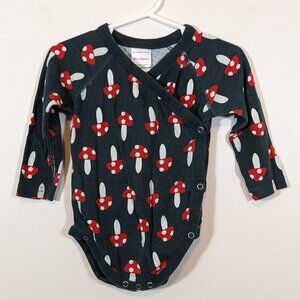 Hanna Andersson Green/Red Mushroom Organic Cotton Crossover Bodysuit 18-24M EUC